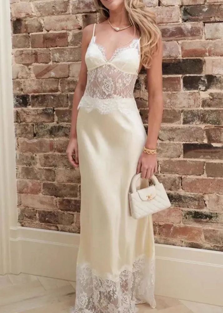 Cream Lace Overlay Maxi Dress