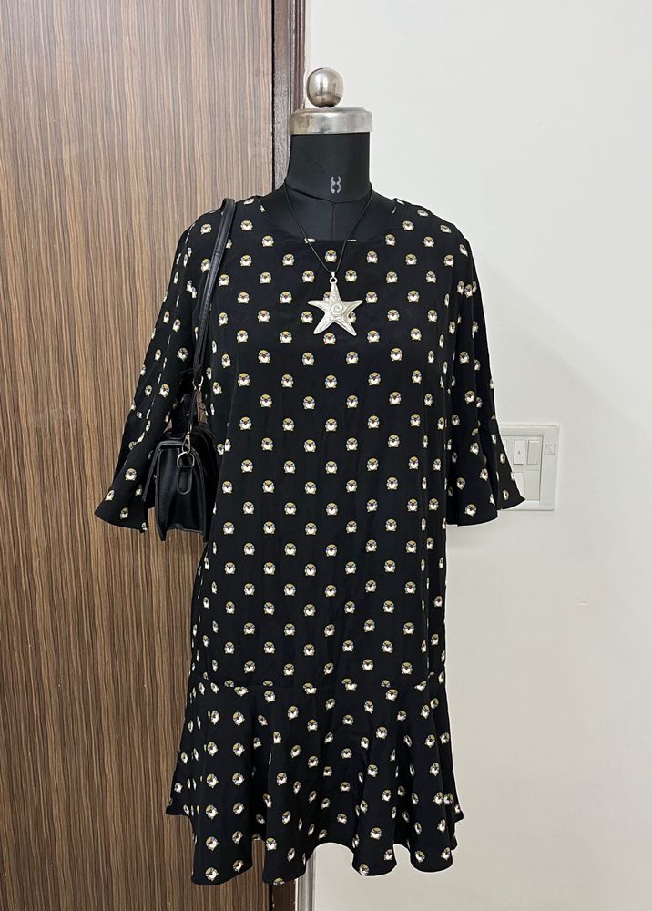 Chic Black Printed Mini Dress