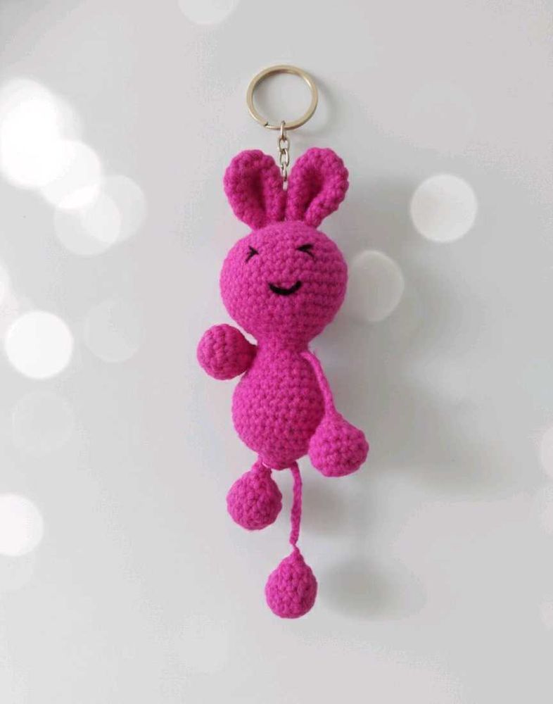 Cute Pink Crochet Bunny Keychain