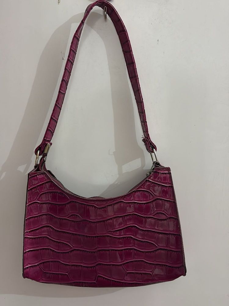 Stylish Purple Croc Embossed Bag