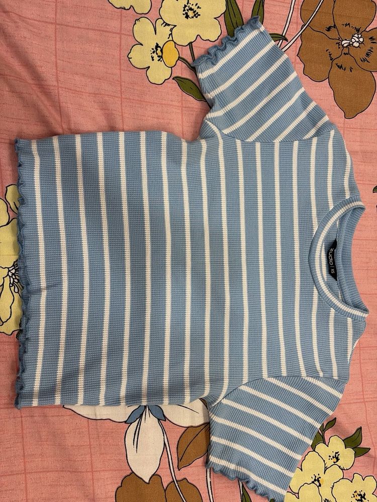 Blue &amp; White Striped Cropped Top