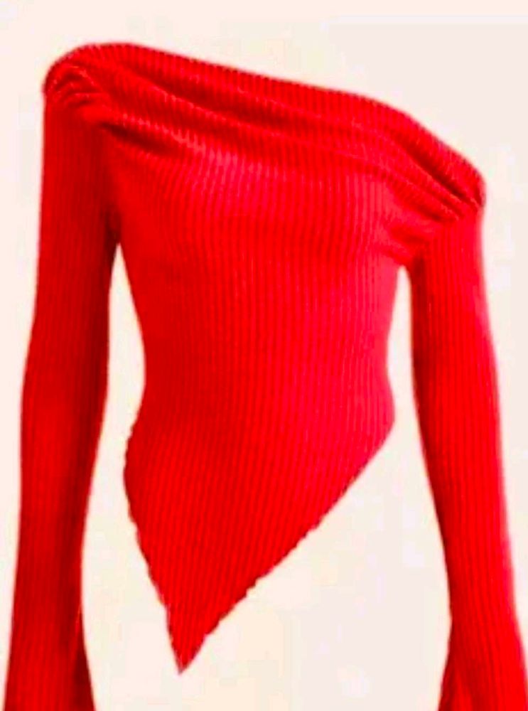 Red One-Shoulder Ribbed Top
