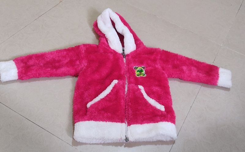 Cozy Pink Fuzzy Hoodie with Cute Frog Patch