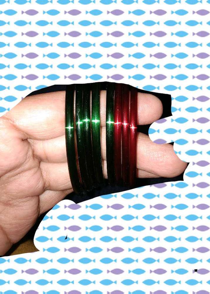 Red And Green Glass Bangles  Wrist 2.4 Size