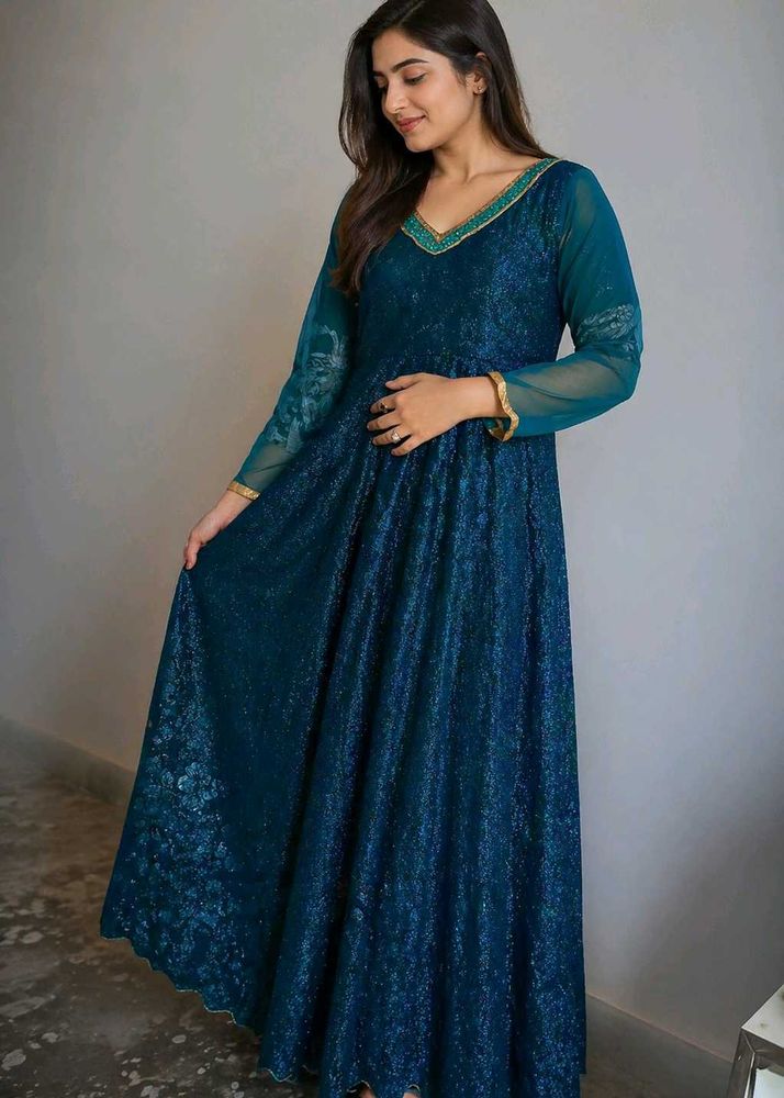 Elegant Teal Embroideried Gown