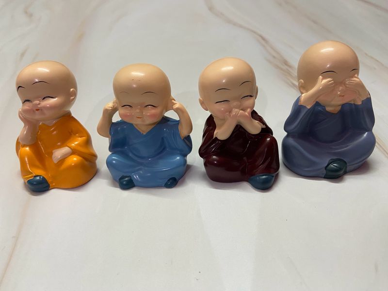 Set of 4 "See, Hear, Speak No Evil" Monk Figuri