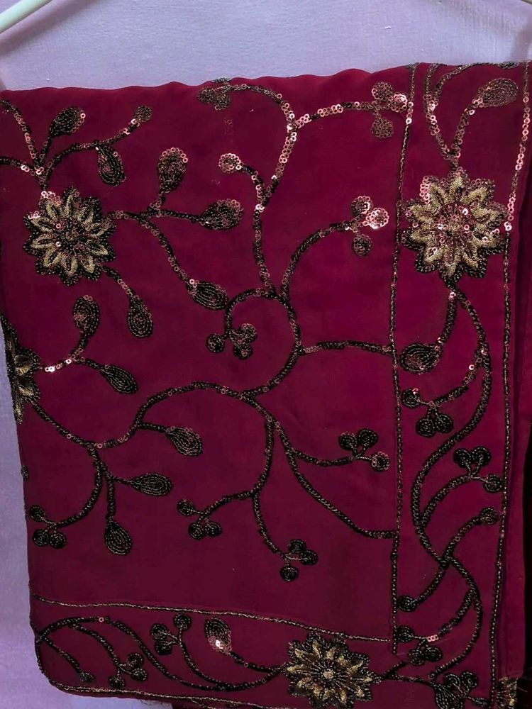 New Full Work Maroon Embroidered Saree