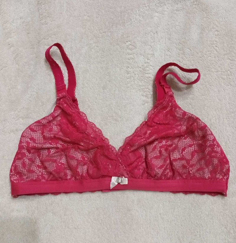 Lace Trim Pink Bra