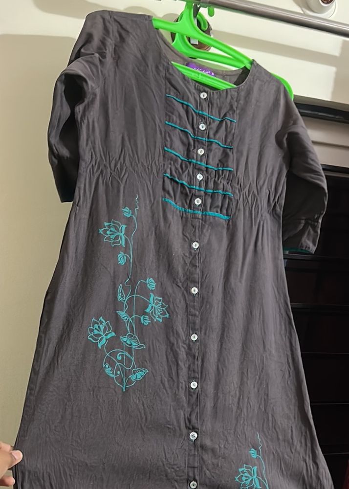 Grey Cyan Long Kurta