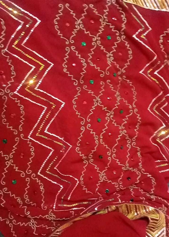 Embellished Red Saree