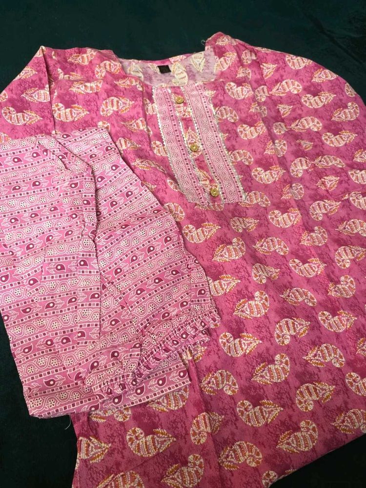 Pink Printed Kurta with Pants Set