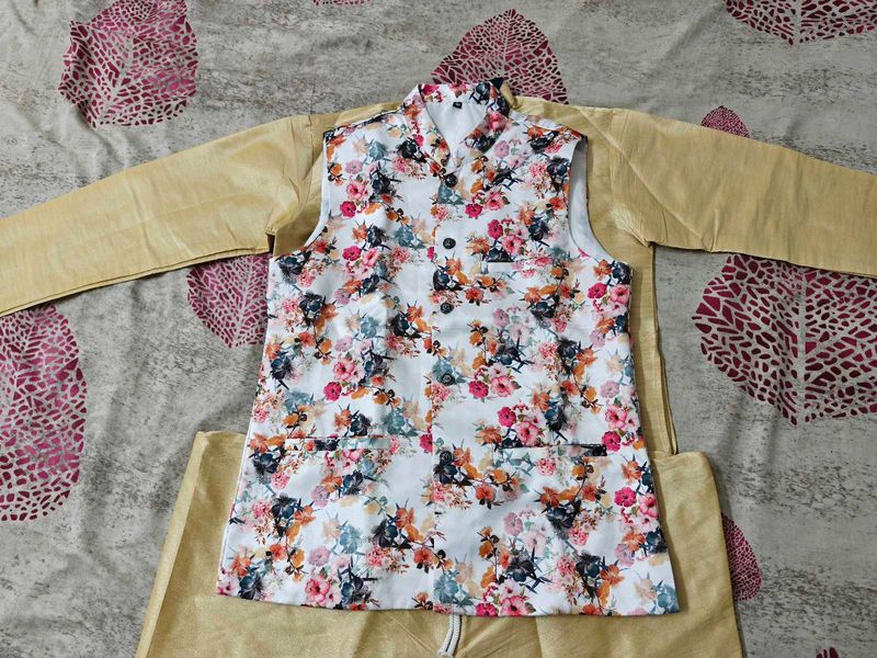Men's Floral Print Nehru Jacket Set