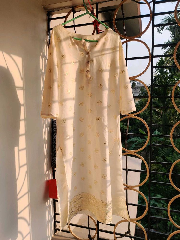 Floral Print Cream Kurta