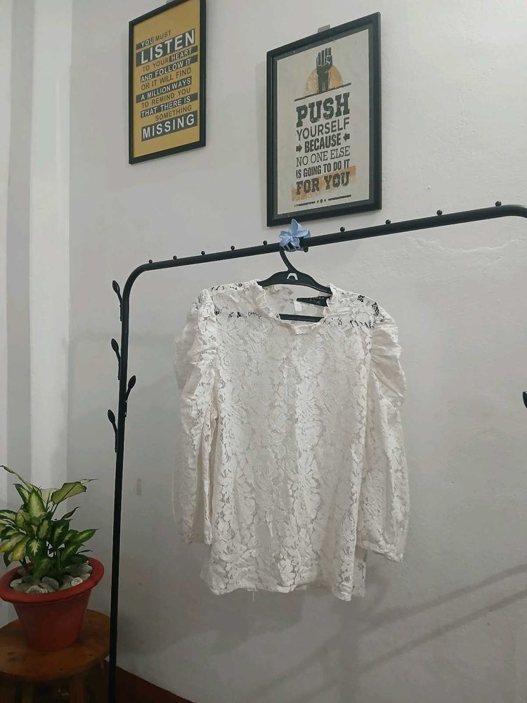Elegant White Lace Puff Sleeve Top