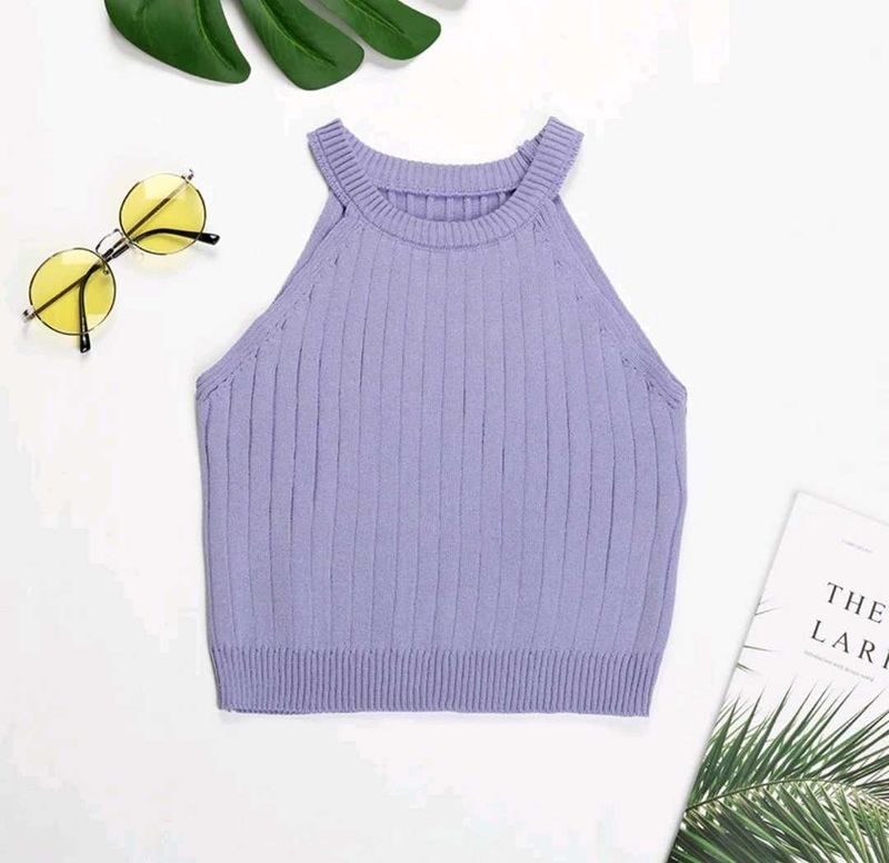 Purple Ribbed Halter Neck Top