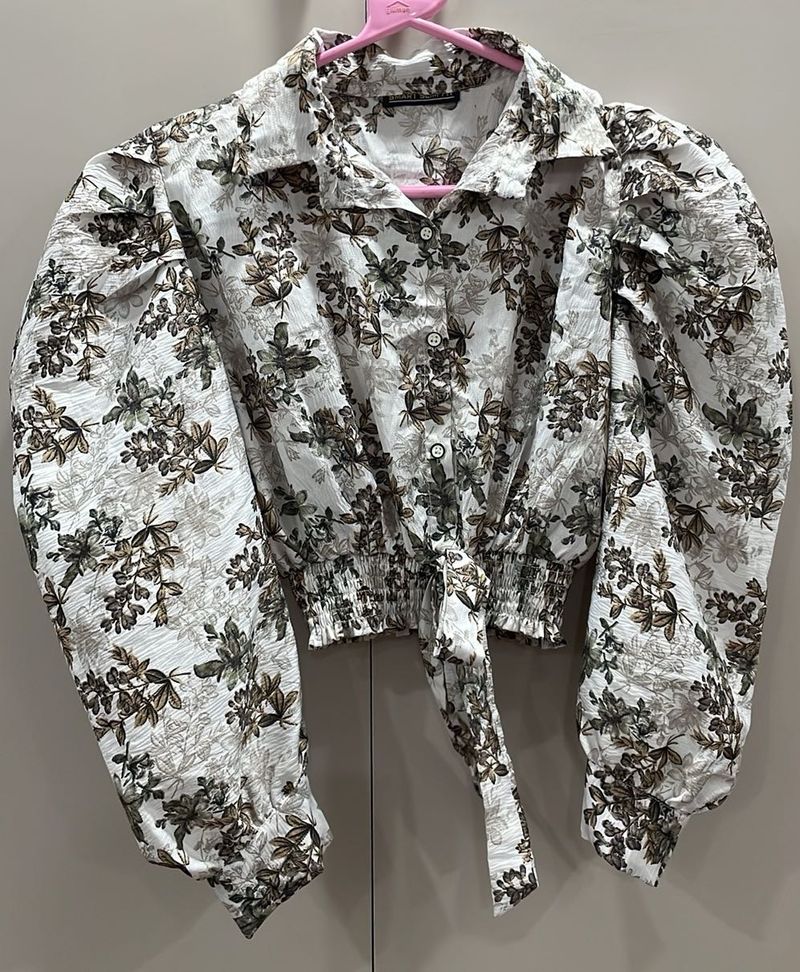 Floral Print Puff Sleeve Crop Top