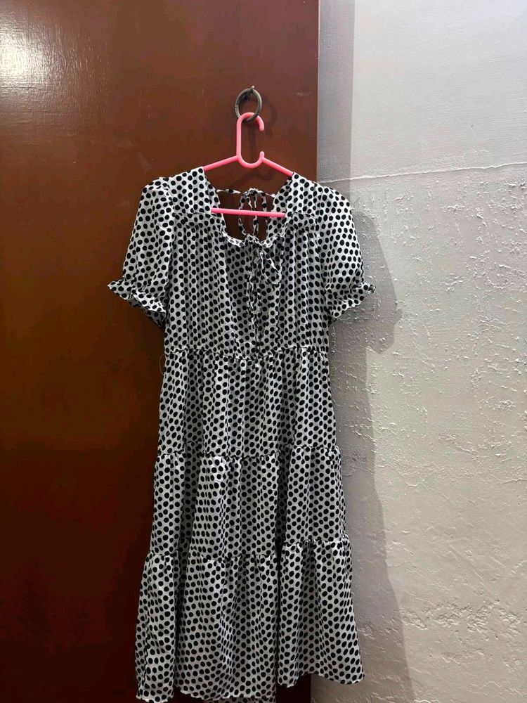 Black &amp; White Polka Dot Tiered Dress