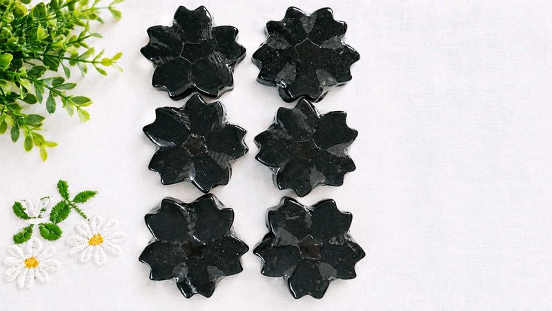 Set of 6 Black Flower charcoal soap