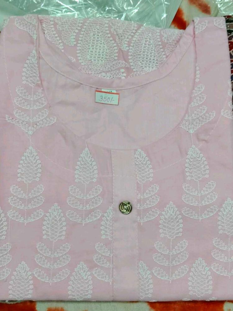 Pink Embroidered Chikankari Kurta