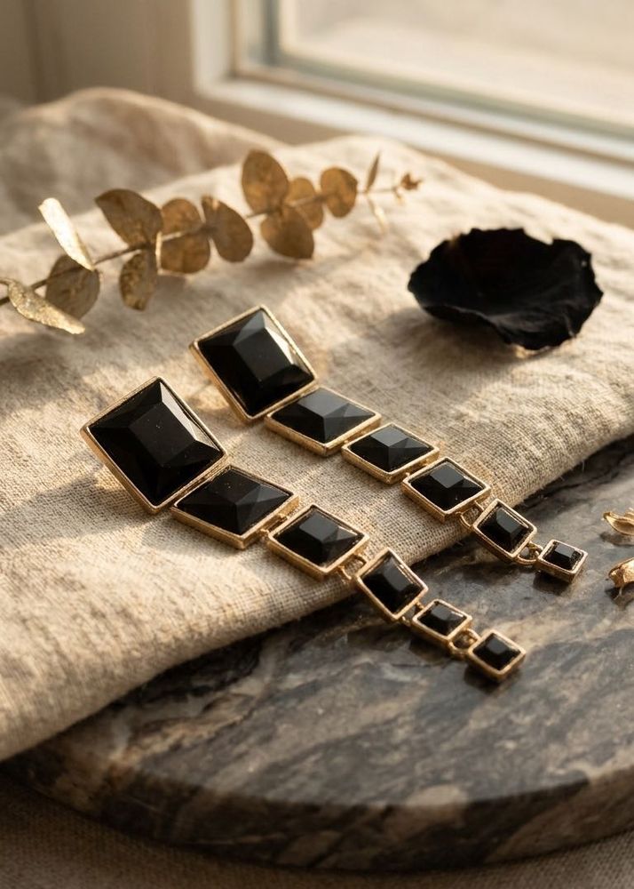 New Elegant Black Gemstone Drop Earrings