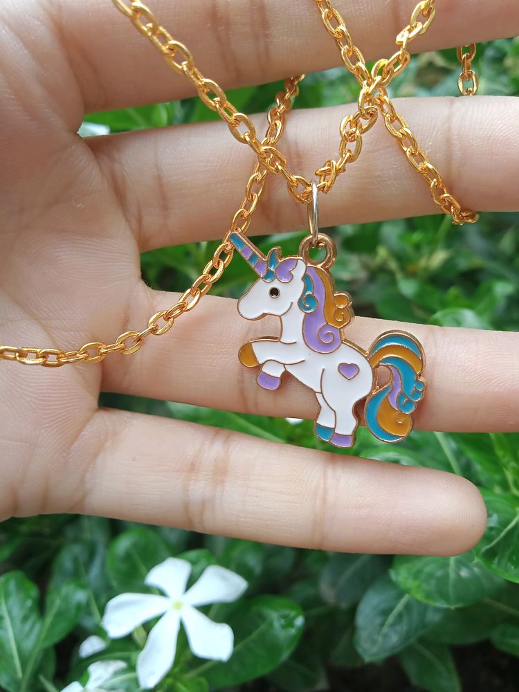 Unicorn Gold Enamel Pendant Aesthetic