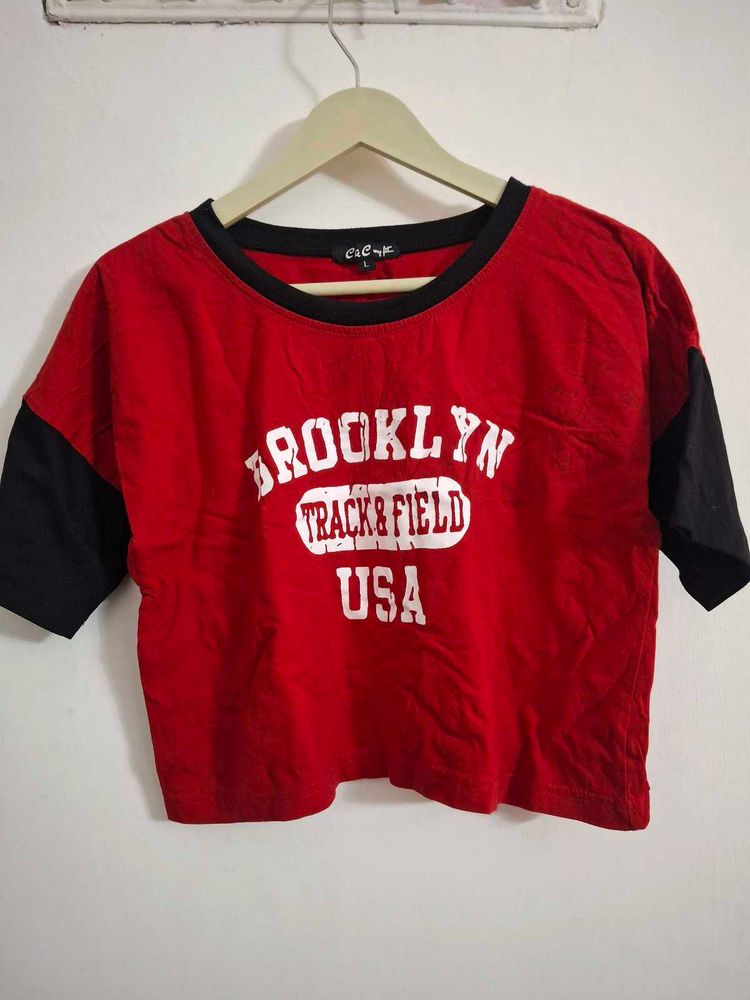 Red Brooklyn Cropped T-Shirt
