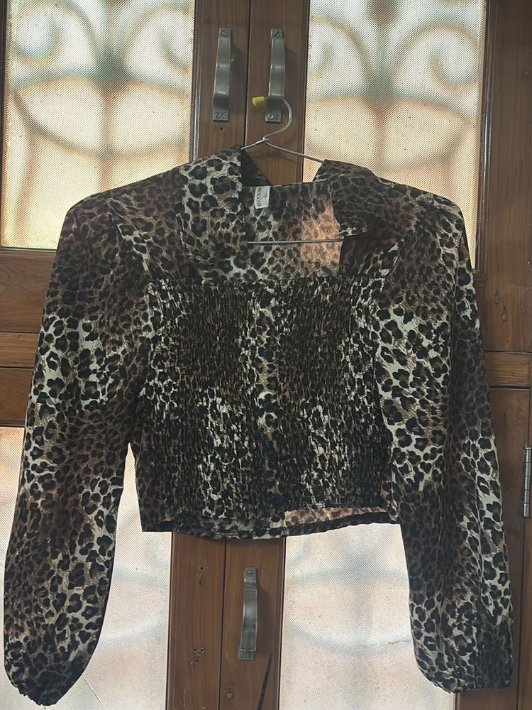 Leopard Print Smocked Crop Top