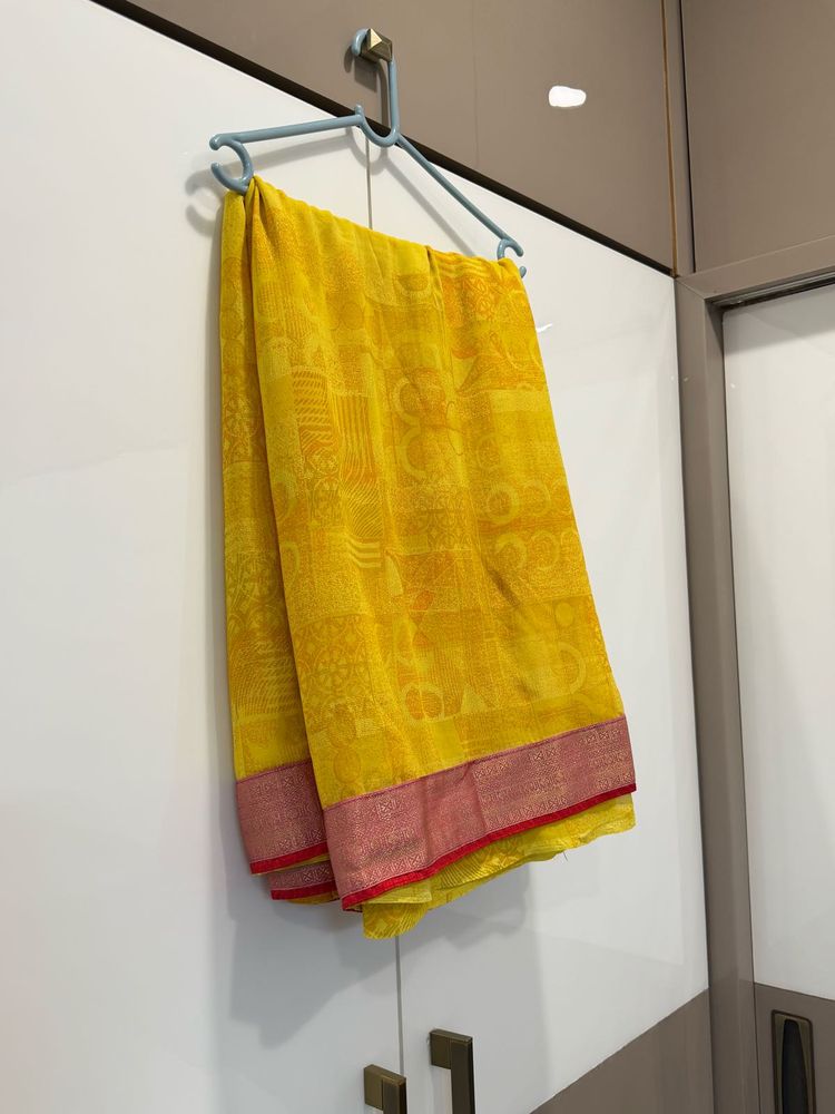 Vibrant Yellow and pink saree set