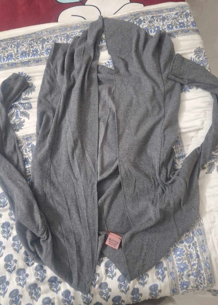 Gray Open Front Cardigan