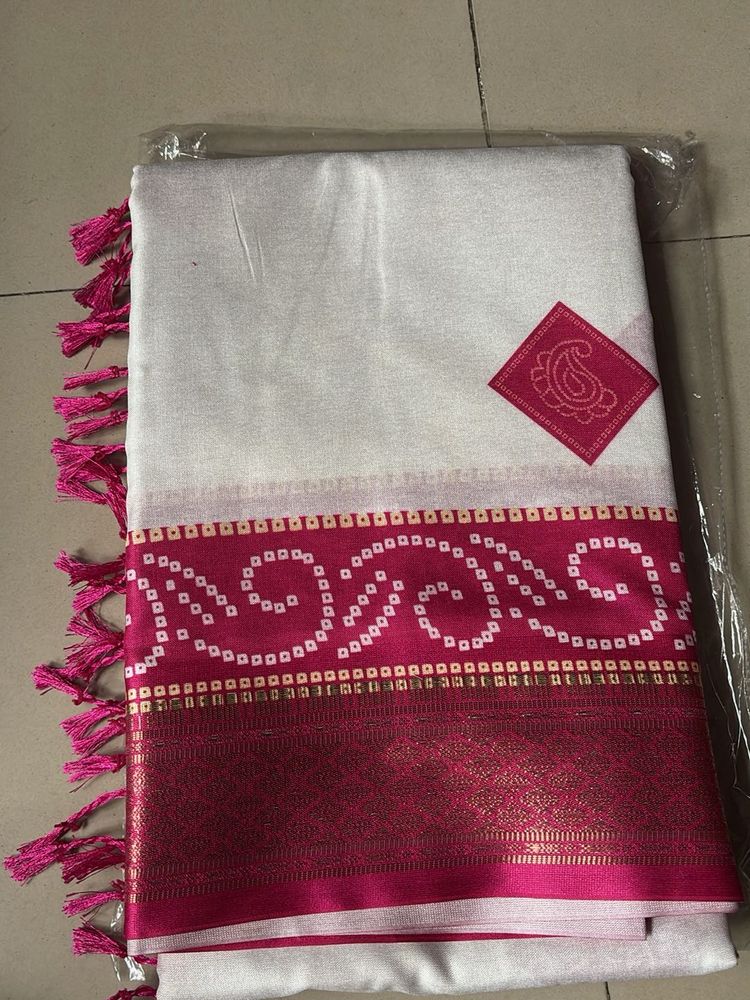 Elegant White &amp; Pink Saree