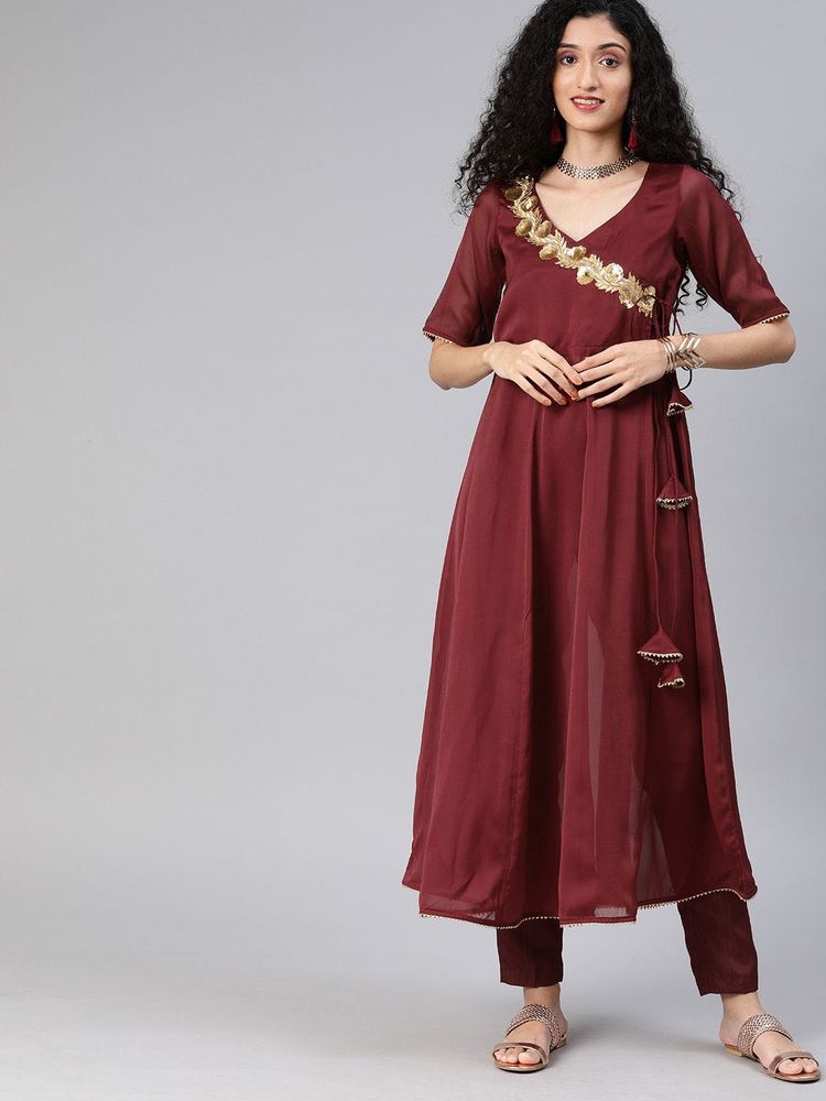 Maroon Embroidered Kurta without pant