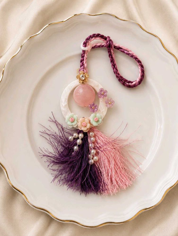 Pink &amp; Purple Floral Tassel Charm