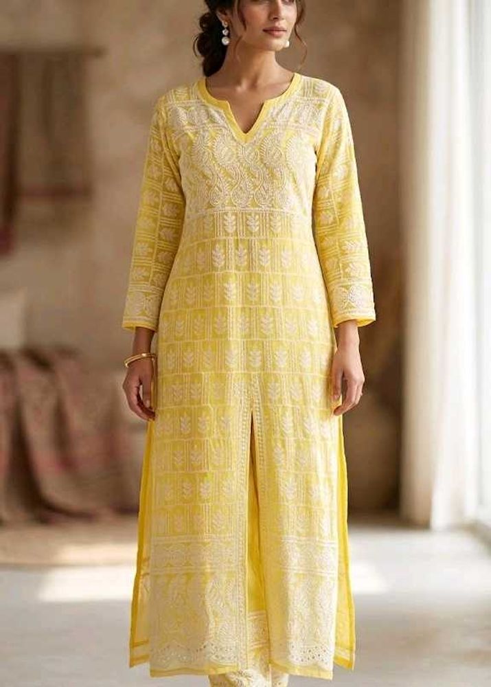 🆕 Vibrant Yellow Chikankari Kurta Set