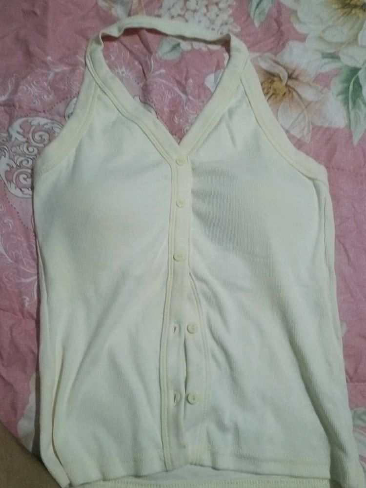 Cream Halter Neck Button-Up Tank Top