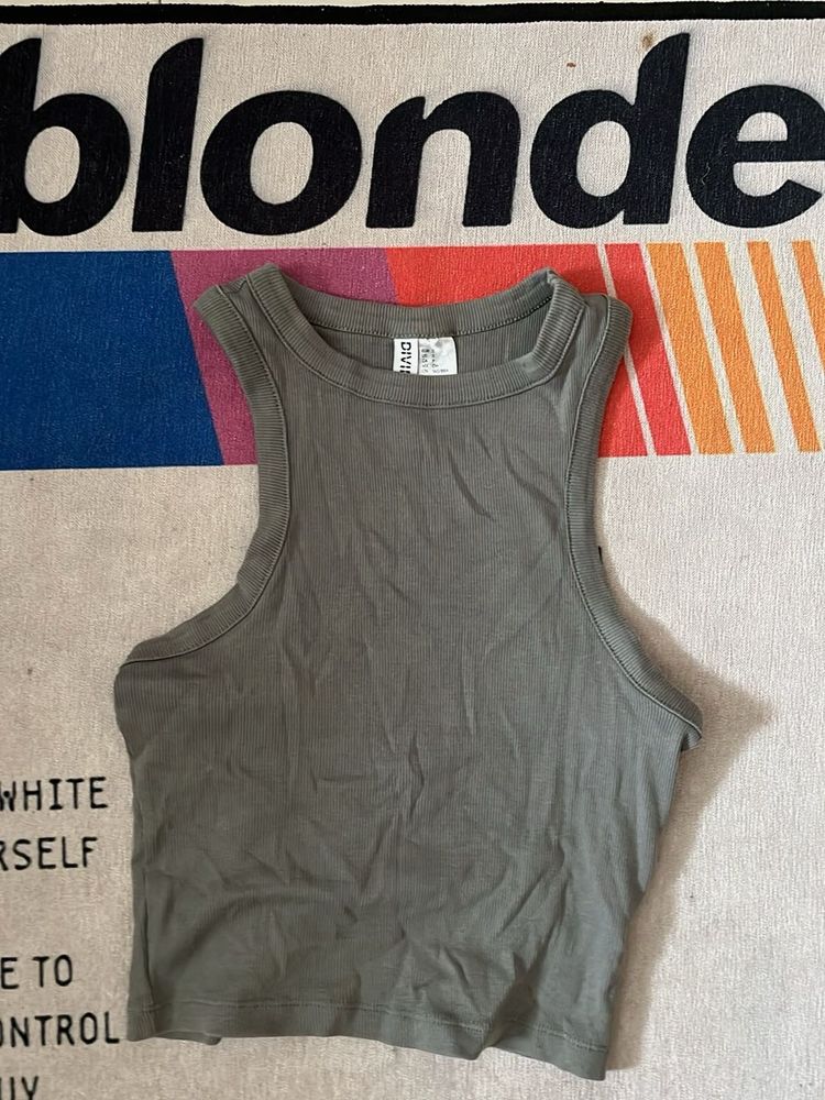 h&amp;m Olive Green Ribbed Tank Top