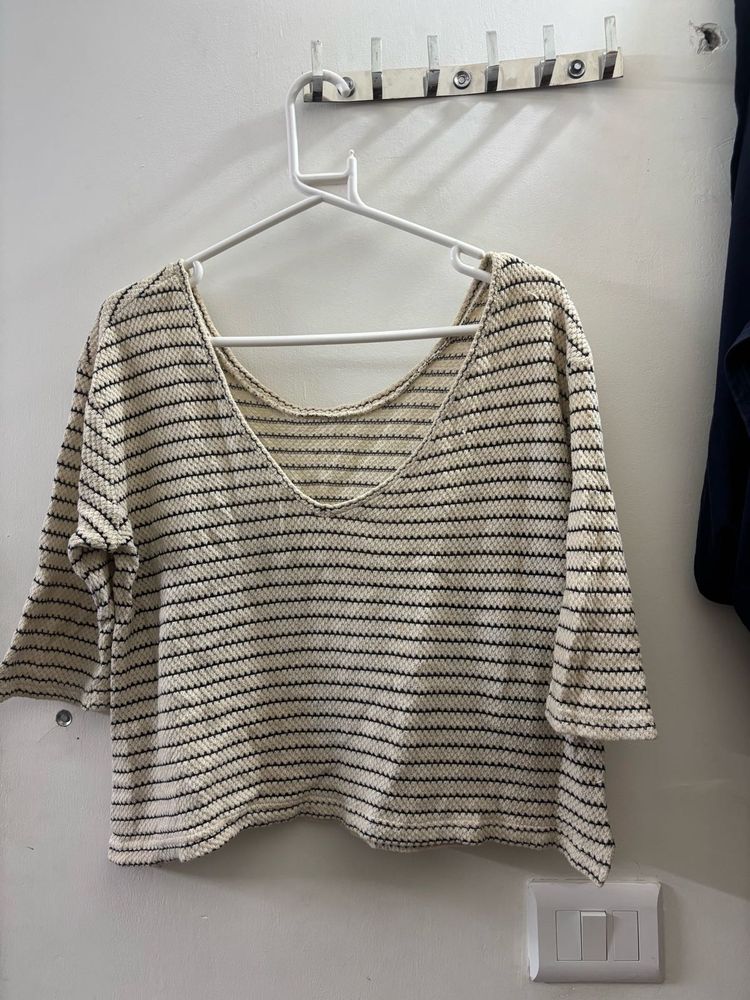 ZARA Knit Striped V-Neck Cropped Top