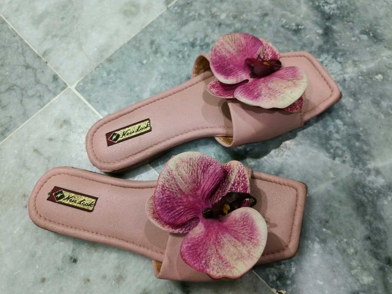 Pink floral slippers