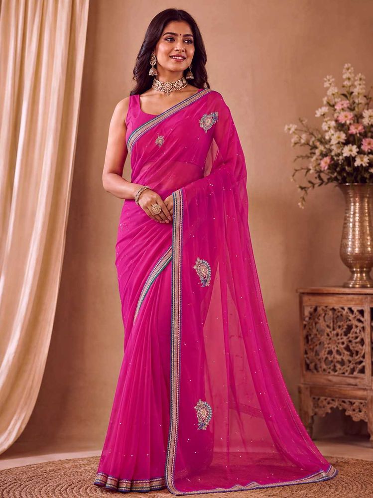 Stunning Pink Embellished Saree