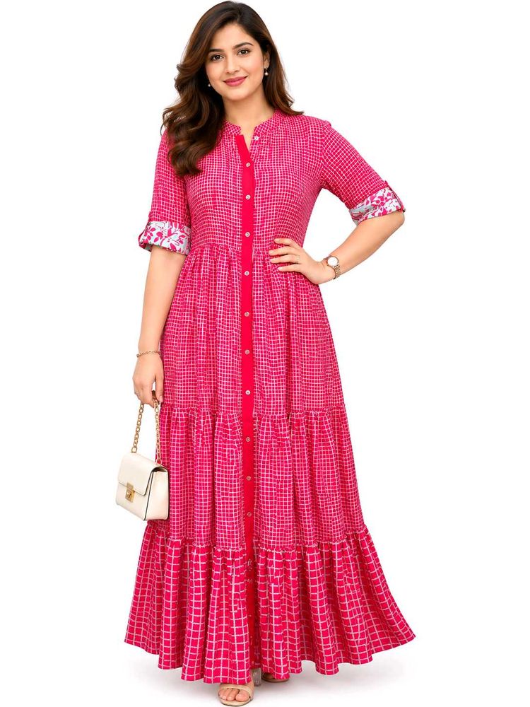Elegant Pink Tiered Maxi Dress