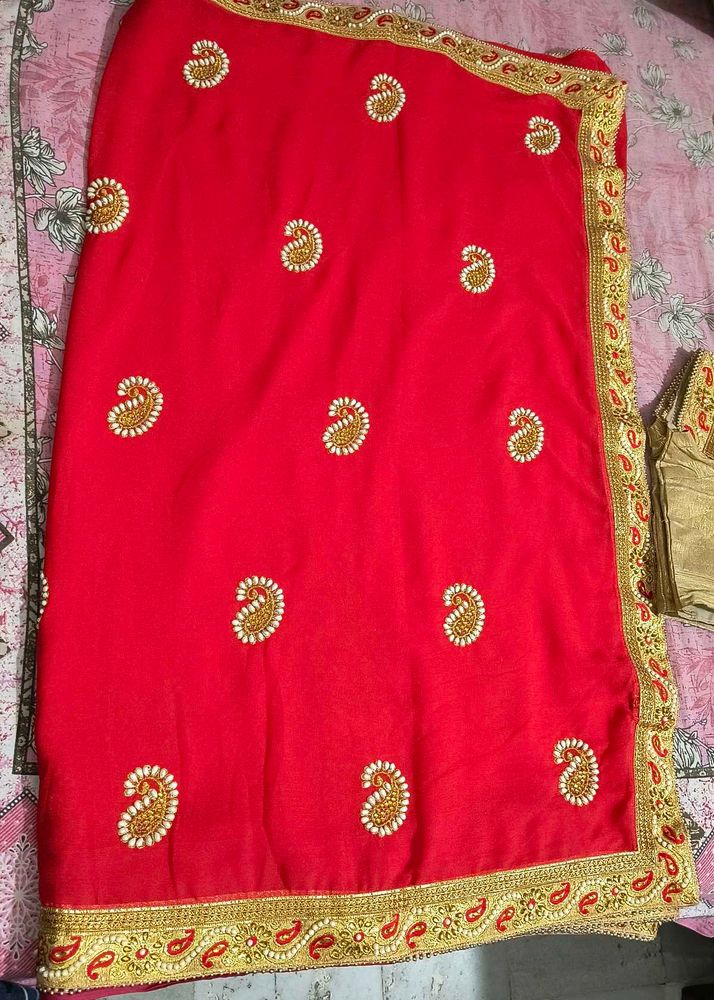 Red Embellished Saree