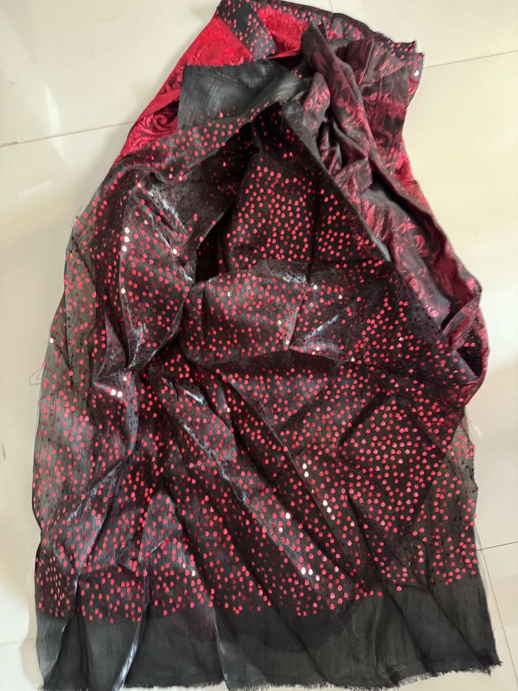 Stunning Red &amp; Black Sequined Saree