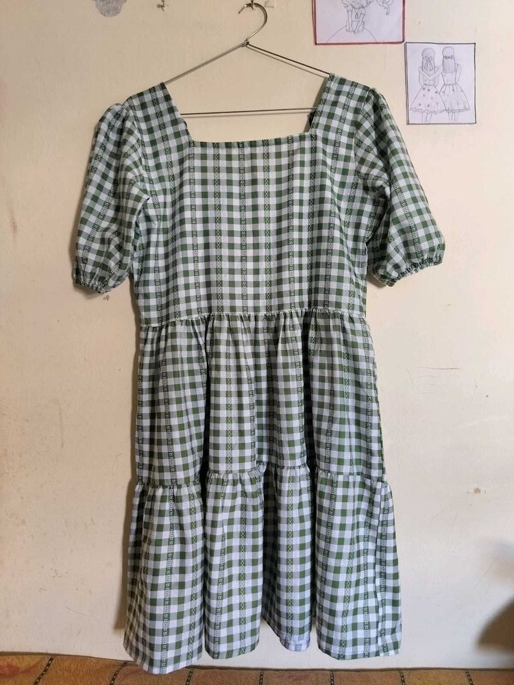 Green Gingham Tiered Dress