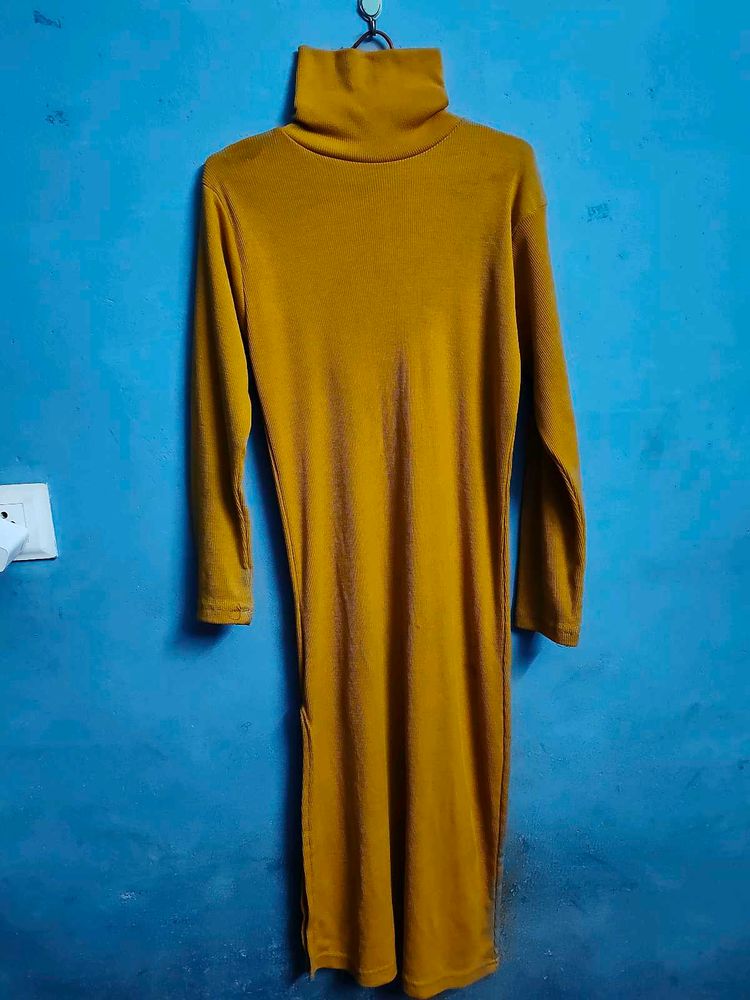 Urgent sale ✅Mustard Yellow Turtleneck Midi Dress