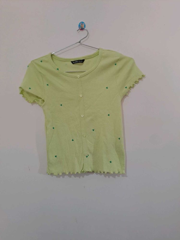 Cute Green Clover Print Top