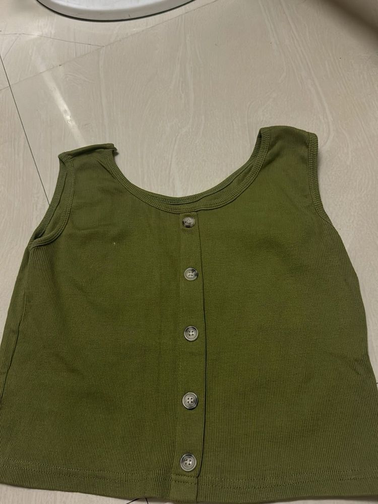 Olive Green Button-Up Tank Top