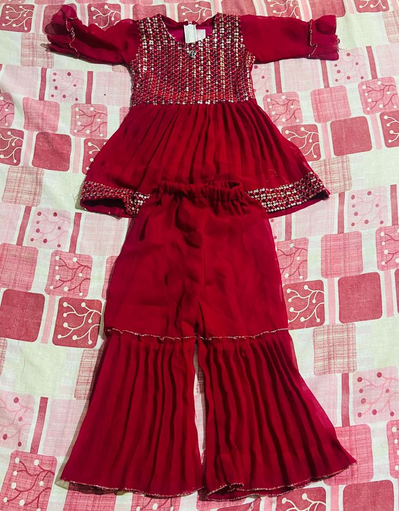 Kid Red Salwar Kameez Suit for Partywear