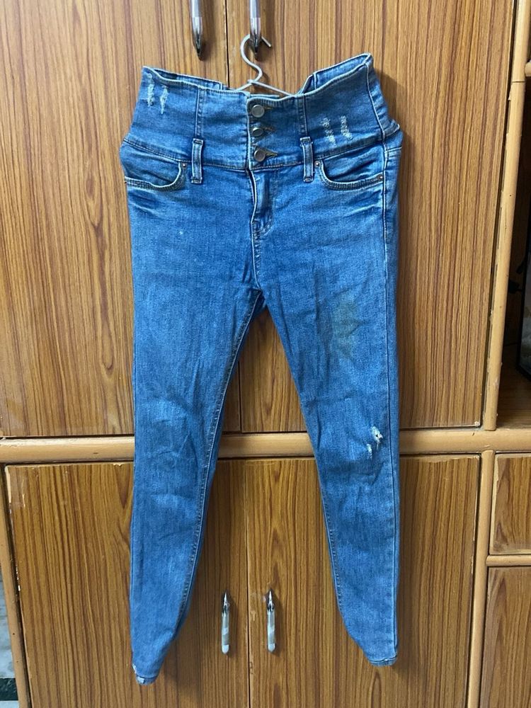 High Waisted Ripped Blue Jeans