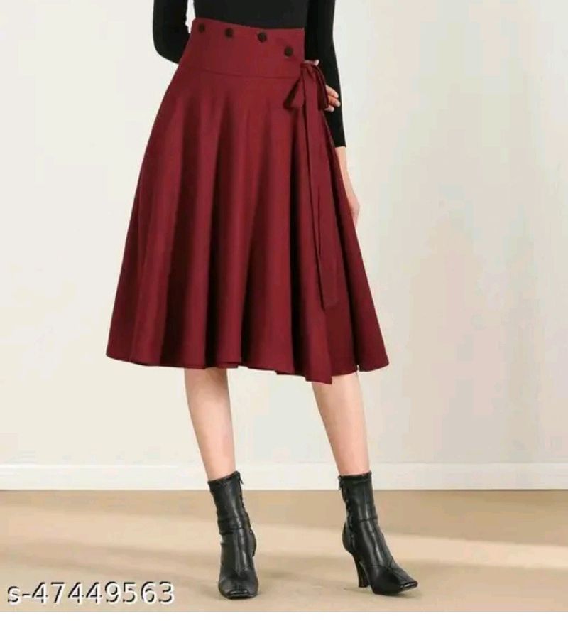 Burgundy A-Line Midi Skirt