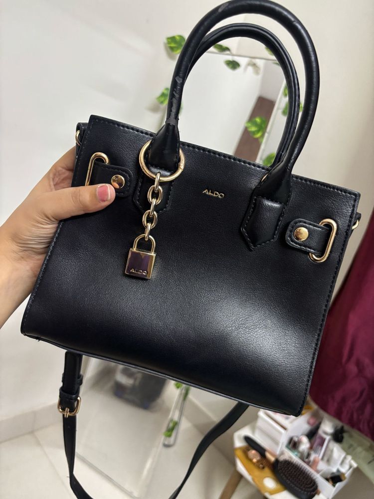 Chic Black Aldo Handbag with Lock Detail