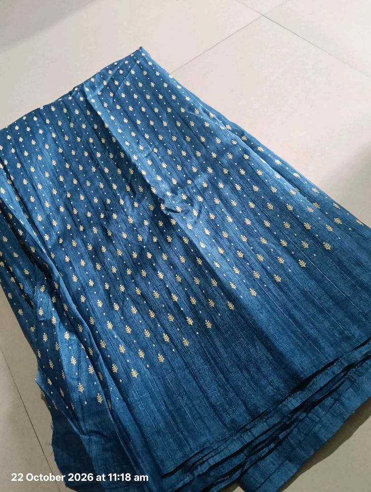 Blue saree with Gold Print